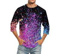 Sequin Top Men's 3/4 Sleeve Disco Glitter Shirt Glitter T-Shirt Sports Shirt 70s 80s Leisure Short Sleeve Shirt Wedding Disco Outfit for Fancy Dress Costumes Carnival Costumes, A purple, 5XL
