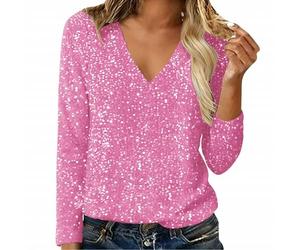 Sequin Top Sequin Tops for Women UK Shiny Embellished Tunic 3/4 Sleeve Loose Fit Top with Pleated Detail for Xmas Parties Wedding Sparkling Tops Women B Pink