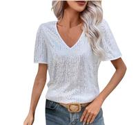 Sequin Top Women UK Sparkling Evening Party Tunic Tops Ladies Short Sleeve Blouse Solid V Neck Summer T Shirts Loose Fit Shiny Glitter Pullover Tops Elegant Party Clubwear Shirts White S
