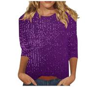Sequin Top Womens UK Sparkly Glitter Blouse Shiny Party Club Tunic Top Elegant 3/4 Sleeve Crew Neck Casual Dressy Tee Ladies Baggy Loose T Shirt Shimmer Wedding Going Out Prom Night Cocktail Christmas