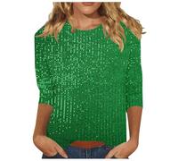 Sequin Top Womens UK Sparkly Glitter Blouse Shiny Party Club Tunic Top Elegant 3/4 Sleeve Crew Neck Casual Dressy Tee Ladies Baggy Loose T Shirt Shimmer Wedding Going Out Prom Night Cocktail Christmas