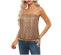 Sequin Tops for Women Sparkly Elastic Ruched Twist Knot Tie for Party Shiny Shimmer Tube Top Sexy Strapless Stretchy Crop Vest Chest Wrap Party Costume Bandeau Tank Blouse Coffee