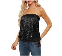 Sequin Tops for Women Sparkly Elastic Ruched Twist Knot Tie for Party Shiny Shimmer Tube Top Sexy Strapless Stretchy Crop Vest Chest Wrap Party Costume Bandeau Tank Blouse Black