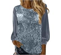 Sequin Tops for Women UK Clearance V Neck Solid Long Sleeve Pullover Blouses Ladies Satin Silk Sleeve Sparkly Shimmer Shirt Elegant Glitter T Shirt Festival Party Shining Tees UK Size S-3XL