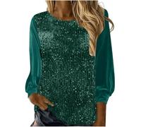 Sequin Tops for Women UK Clearance V Neck Solid Long Sleeve Pullover Blouses Ladies Satin Silk Sleeve Sparkly Shimmer Shirt Elegant Glitter T Shirt Festival Party Shining Tees UK Size S-3XL