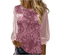 Sequin Tops for Women UK Clearance V Neck Solid Long Sleeve Pullover Blouses Ladies Satin Silk Sleeve Sparkly Shimmer Shirt Elegant Glitter T Shirt Festival Party Shining Tees UK Size S-3XL