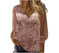 Sequin Tops for Women UK Clearance V Neck Solid Long Sleeve Pullover Blouses Ladies Satin Silk Sleeve Sparkly Shimmer Shirt Elegant Glitter T Shirt Festival Party Shining Tees UK Size S-3XL
