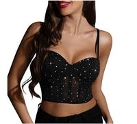 Sequin Tops for Women UK Sparkly Corset Tops Bustier Crop Top Party Sexy Going Out Strappy Crop Bra Vests Corset Cami Ladies Glitter for Wedding Party Clubwear