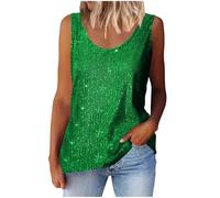 Sequin Tops for Women UK Sparkly Sequin Vest Top Womens Shimmer Tank Tops Round Neck Glitter Cami Top Ladies Sleeveless Blouse Loose Fit Camisole Vests Tunic T Shirts for Night Club Party
