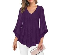 Sequin Tops for Women UK V Neck Solid Long Sleeve Pullover Blouses Ladies Satin Silk Sleeve Sparkly Shimmer Shirt Elegant Glitter T Shirt Festival Party Shining Tees Plus Size A-Purple