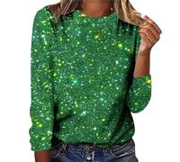 Sequin Tops UK Women V/Round Neck Solid Long Sleeve Pullover Top Womens Sparkly Print Sweater Shirt Glitter Top Sparkly Festival Party Blouses Shining Tees Glittery Tops for Women UK (02 Green, M)