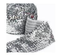 Sequin Trim 1/2/3/4/5M 75mm Sequins Lace Trim Elastic Band for Dance Dress Decoration Ribbon Clothes Strech Webbing DIY Sewing Accessories Sewing Dress Decoration(Silver,75mm-1Meter)