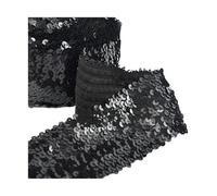Sequin Trim 1/2/3/4/5M 75mm Sequins Lace Trim Elastic Band for Dance Dress Decoration Ribbon Clothes Strech Webbing DIY Sewing Accessories Sewing Dress Decoration(Black,75mm-1Meter)