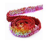 Sequin Trim 2/5/10Meters 30mm Sequin Lace Ribbon Stretch Fabric Laces Trim for Clothes Elastic Band DIY Sewing Decoration Accessories Sewing Dress Decoration(AB red,30mm-2Meters)
