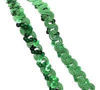 Sequin Trim 2 Yards 20mm Curve Wavy Sequins Lace Trim Ribbon for Stage Performance Party Cosplay Wedding Clothes DIY Accessories(Green,13 Yards)