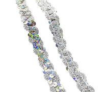 Sequin Trim 2 Yards 20mm Curve Wavy Sequins Lace Trim Ribbon for Stage Performance Party Cosplay Wedding Clothes DIY Accessories(Silver,13 Yards)