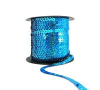 Sequin Trim Sequins Ribbon 6mm Strung Metallic Shiny Flat Sequins Paillette Spangle Sequin String for Embellishment Sewing Arts Crafts Fancy Dress Decoration (Holographic Blue - 1 Meter)