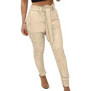 Sequin Trousers for Women, Womens Plus Size Ruffle High Waisted Straight Leg Cinch Bottom Shiny Glitter Harem Jogger Pants 70s Disco Themed Party Festival Rave Dance Trousers Gold