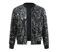 Sequin Varsity Jacket for Men's 70s Disco Zipper Party Glitter Shiny Bomber Jackets Men's Metallic Sequins Gold Bomber Jacket Party Costume Men's Varsity Jackets Party Disco Shiny Sparkly Glitter