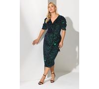 Sequin Velvet Wrap Dress Yours Dark Green 20