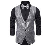 Sequin Waistcoat Men Mens Performance Vests Men Shiny Sequin Suit Vest Mens Vest And Tie Set Waistocat V Neck Solid Color Glitter Waistcoat For Party Club Lightweight Vest Jacket Men Summer Vest