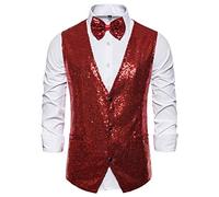 Sequin Waistcoat Men Mens Performance Vests Shiny Sequin Suit Vest Gilet And Tie Set Waistocat V Neck Solid Color Waistcoats For Party Club Lightweight Vests Jacket Fashion Summer Gilets