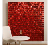 Sequin Wall Panel 30cm x 30cm Square Sequin Backdrop Decorative Wall Tiles Clip Together Event Wedding Party Photo Background Red
