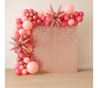 Sequin Wall Panel 30cm x 30cm Square Sequin Backdrop Panel Modular Clip Together Twinkle Reflective Decorative Wall for Wedding Party Event Decor Rose Gold