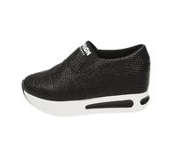 Sequin Wedge Heel Sneaker Women's Loafers Cut Out Fabric Shoes, black, 5 UK