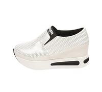 Sequin Wedge Heel Sneaker Women's Loafers Cut Out Fabric Shoes, White, 2