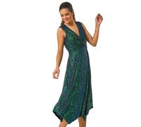 Sequin Wrap Twist Front Midi Dress Roman Green 12
