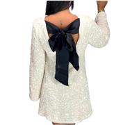 Sequined Dress for Women - Sparkly Shining Bowknot Mini Dress, Loose Lightweight for Evening Party, Club, Wedding, Night Out, Festival, Rave - Sexy Below The Knee Outfit
