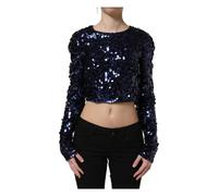 Sequined Long Sleeves Crop Blouse Top - female - Dolce & Gabbana - Blouses - Blue - 2XS - Blouses & Shirts 2XS