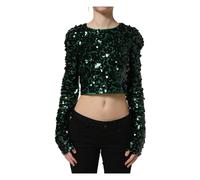 Sequined Long Sleeves Crop Blouse Top - female - Dolce & Gabbana - Blouses - Green - 2XS - Blouses & Shirts 2XS