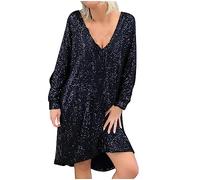 Sequined Party Dress for Women UK Sparkly Glitter Evening Dress Elegant V Neck Midi Dress Disco Club Prom Ball Gowns Ladies Long Sleeve Cocktail Clubwear Wedding Guest Outfit Plus Size 8-22