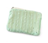 Sequined Purse with Three Dimensional Floral Craft Polyester Canvas Change Purse Compact for s Keys Lip Balm Soft Pocket Wallet Suitable for, Green, Green