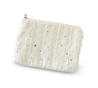 Sequined Purse with Three Dimensional Floral Craft Polyester Canvas Change Purse Compact for s Keys Lip Balm Soft Pocket Wallet Suitable for, White, White