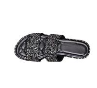Sequined Slides Womens Double Strap Slippers UK Sale Clearance Ladies Sparkling Sandals Slim Fit Flat Sliders Open Toe Slipper Soft Cushion Flip Flop Beach Pool Slide Summer Lightweight Non-Slip Shoes