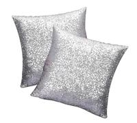 Sequins Pillow Case Silver Glitter Cushion Cover Square Throw Pillowcase for Home Decor Cafe 40cm/15.7inch 2pcs
