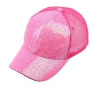 Sequins Ponytail Women Messy Snapback Hat Hats Shiny Penance Cap Callboy Cap, Hot Pink, 7 1/8