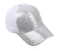 Sequins Ponytail Women Messy Snapback Hat Hats Shiny Penance Cap Callboy Cap, silver, 7 1/8