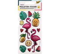 Sequins - Stickers IV with Flamingo Motifs, Metallic Shimmering Plastic Stickers, Pack of 13, Ideal for embellishing Greeting Cards, Crafts and Scrapbooking