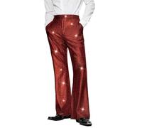 Sequins Suit Trousers Men Casual Sequin Pants Men's Lightweight Breathable with Pockets Durable Party Wear Straight Wide Leg Red XL
