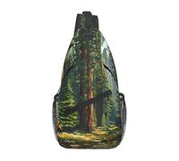 Sequoia Forest Print Crossbody Sling Backpack Sling Bag Travel Hiking Chest Bag | Lightweight Foldable Crossbody Bag