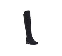 SEQWL Women's Over The Knee Boots Zip Microfibre/PU Almond Toe Block Heel Shoes in True Black | Size: 4 SEQWL True Black 4