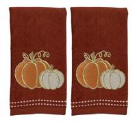 Serafina Home Autumn Fall Bath Fingertip Towels Bathroom Decor Farmhouse Harvest: Rust Dark Orange 100% Cotton Embroidered Orange White Pumpkins with Stitched Border, 12" x 18", 2 Pc Set