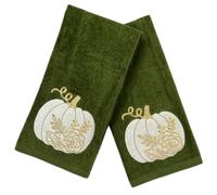 Serafina Home Autumn Fall Bath Hand Towels Bathroom Decor Farmhouse Harvest: Forest Dark Green 100% Cotton Towels with Embroidered Floral Pumpkin Design, 2 Piece Set