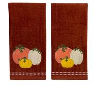 Serafina Home Autumn Fall Bath Hand Towels Bathroom Decor Farmhouse Harvest: Rust Dark Orange 100% Cotton Towels with Embroidered Pumpkins with Stitched Border, 2 Piece Set