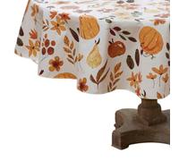 Serafina Home Autumn Thanksgiving Fall Vinyl Flannel Backed Tablecloth - Rustic Farm Vinyl Tablecloth with Flannel Backing Reusable (Harvest, 70R)