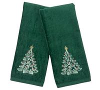 Serafina Home Christmas Bathroom Hand Towels - Set of 2 Green 100% Cotton Embroidered Christmas Tree with Red Ornaments & Gold Star Design - 25 x 16” Decorative Bath & Kitchen Towels